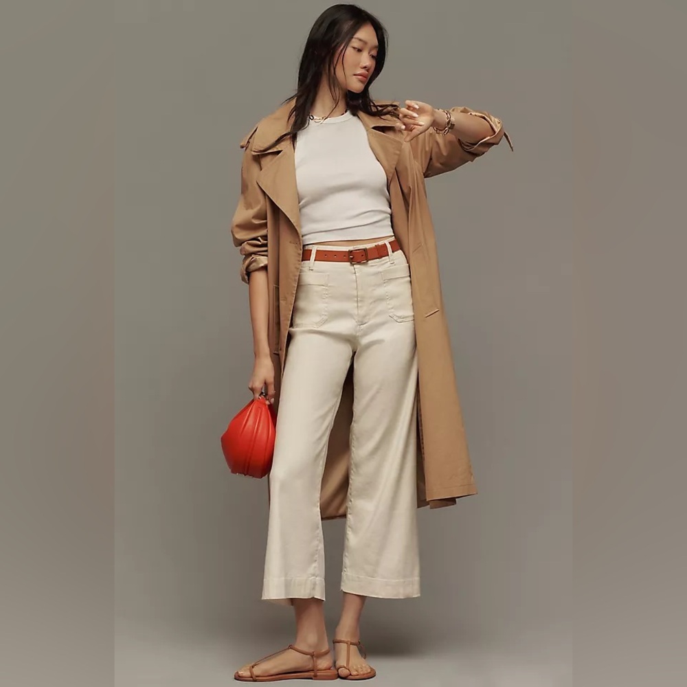 Anthropologie High-Rise Wide-Leg Cropped Pants in Cream